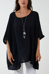 Charcoal Cotton Oversized Pocket Necklace Top For Women ONE SIZE - Dropwear